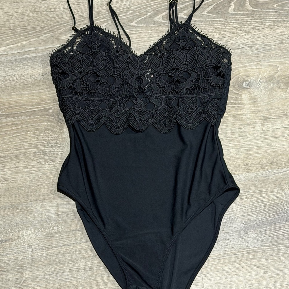 Anthropologie Black Textured Bodysuit Top